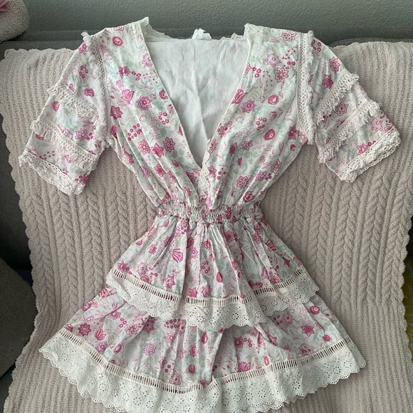 Place Nationale Dresses & Skirts - Place Nationale Floral Pink and White Ruffle Dress